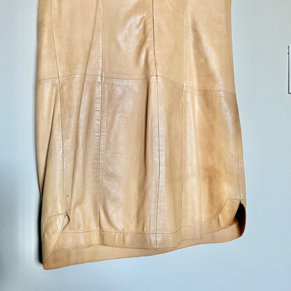 VINCE 100% Lamb Leather Sleeveless Tank Front Pocket Mini Shift Dress Tan Size 2 - Picture 8 of 15